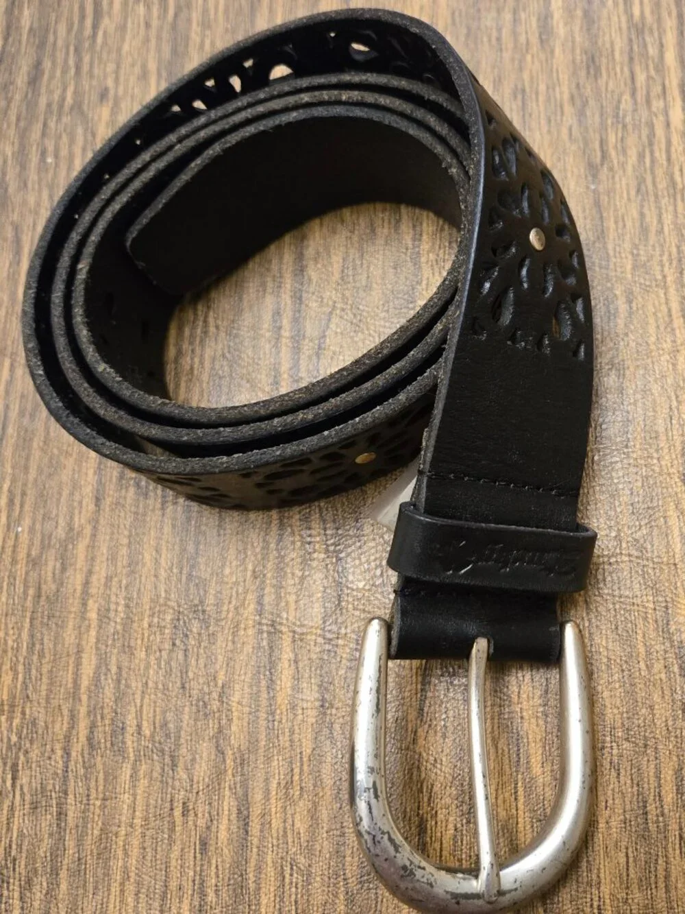 LUCKY BRAND Women's Black Leather Laser Cut Studded Belt w/Silver Buckle Medium